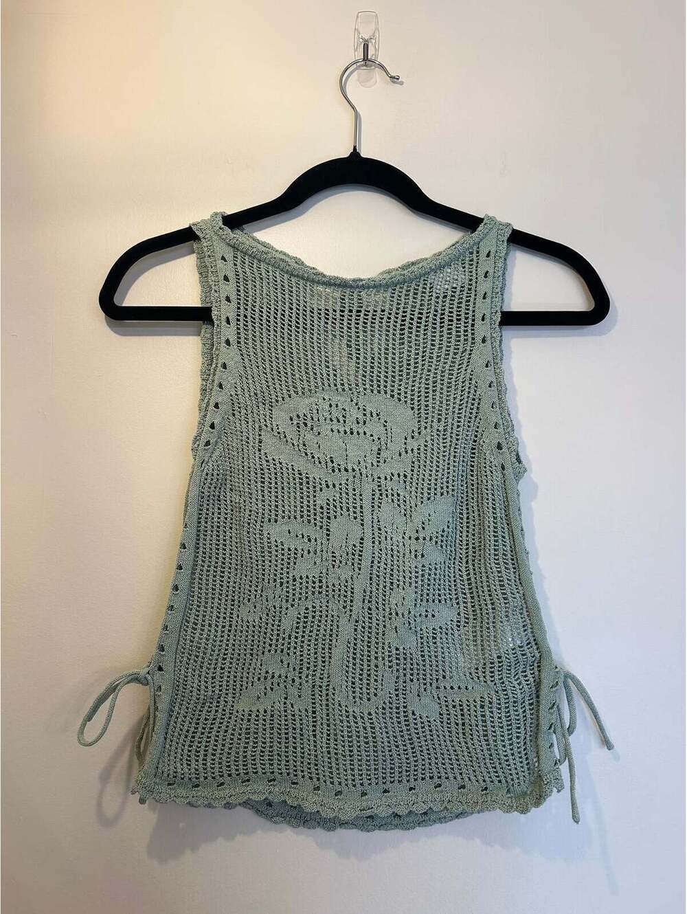 Urban Outfitters Green Knit Tank with Floral Design XS